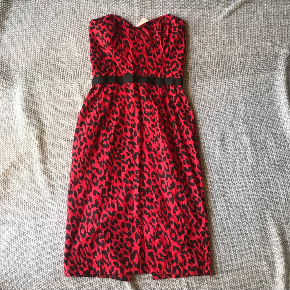 Red Leopard Print Sweetheart Dress